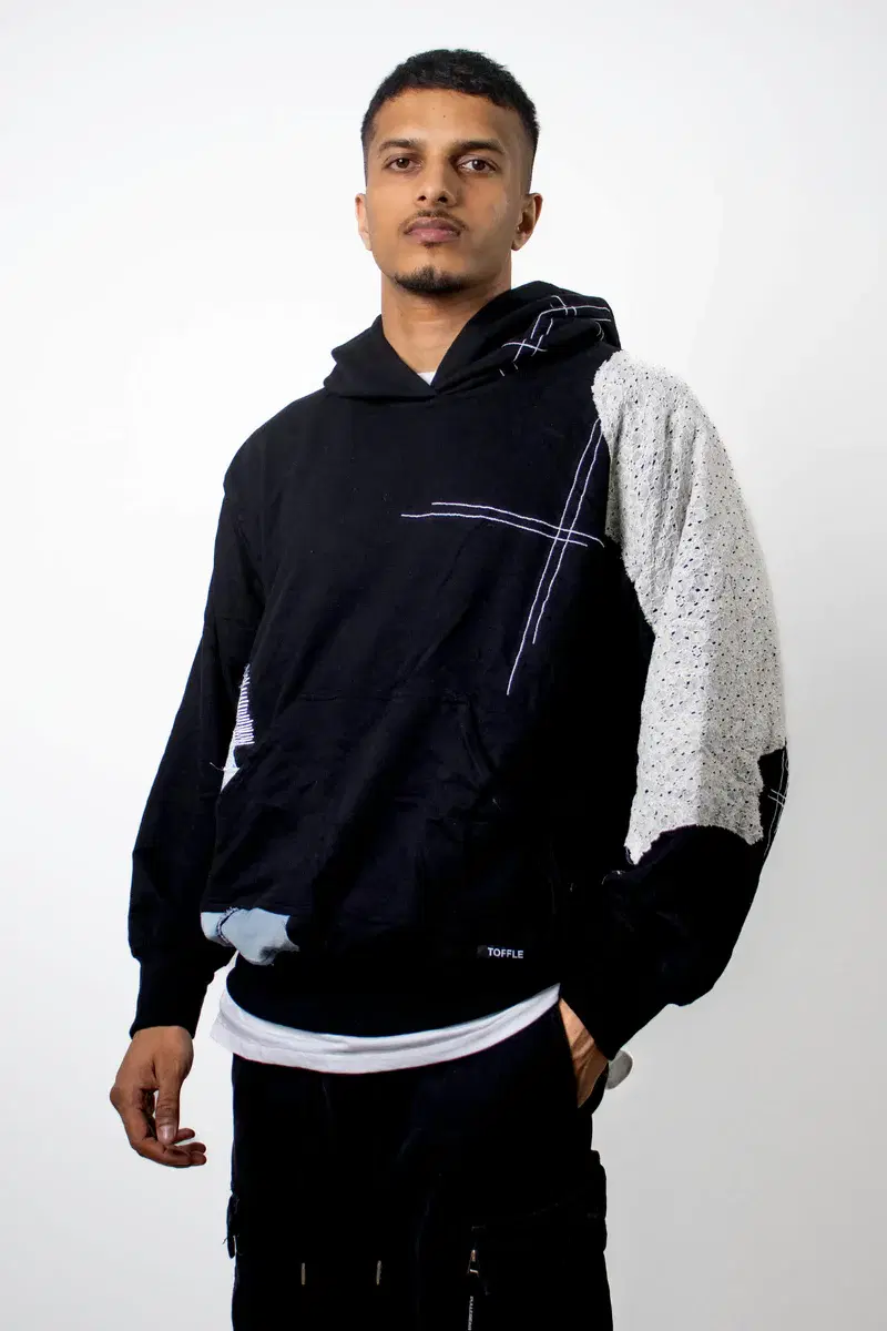 Black Patchwork Net Hoodie, a product by TOFFLE